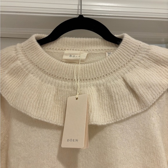 Doen Azaria sweater Ivory Cream baby  Alpalca   Wool Ruffle Collar XS NEW NWT - Picture 5 of 8